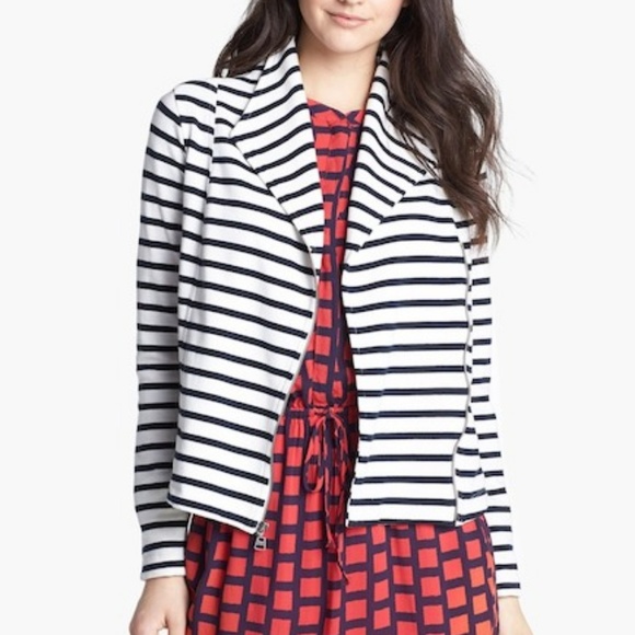 Splendid Vista Stripe Moto Jacket in Navy + White - Picture 2 of 7